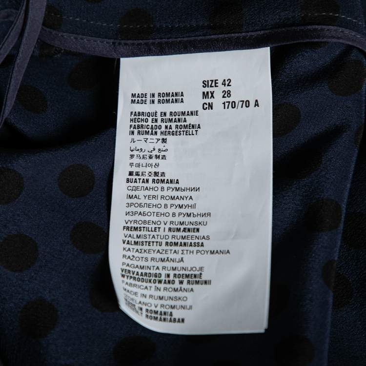 Pre Owned Miu Miu Navy Blue Polka Dotted Silk Lace Trim Detailed Skirt M