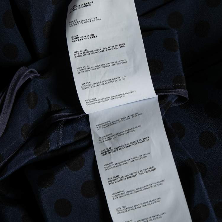 Pre Owned Miu Miu Navy Blue Polka Dotted Silk Lace Trim Detailed Skirt M