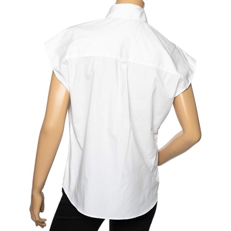Pre Owned Miu Miu White Cotton Printed Pocket Detail Sleeveless Shirt S
