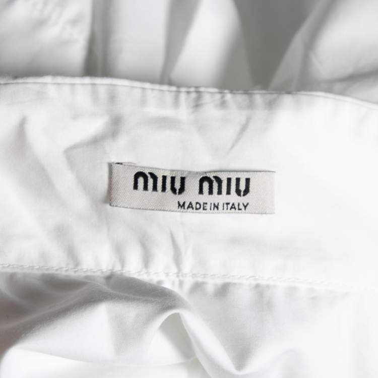 Pre Owned Miu Miu White Cotton Printed Pocket Detail Sleeveless Shirt S