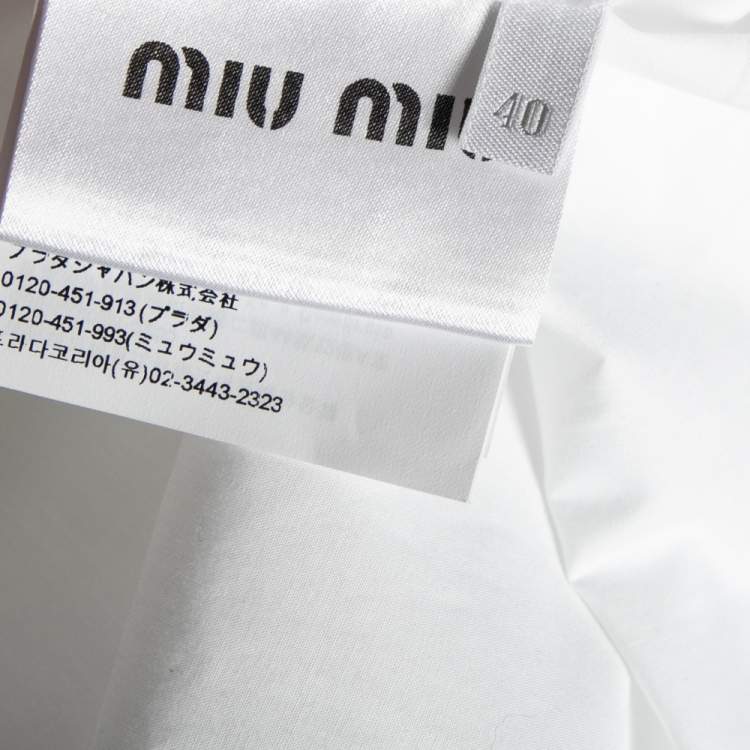 Pre Owned Miu Miu White Cotton Printed Pocket Detail Sleeveless Shirt S