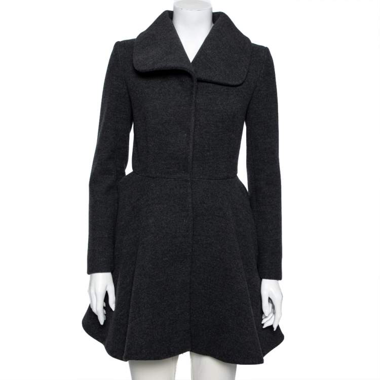 Pre Owned Miu Miu Grey Wool Long Sleeve Flared Jacket S