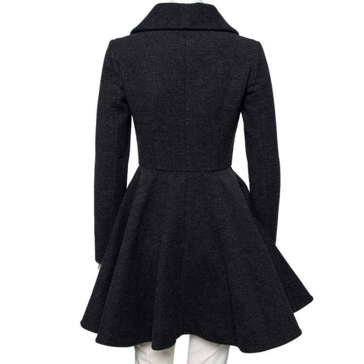 Pre Owned Miu Miu Grey Wool Long Sleeve Flared Jacket S