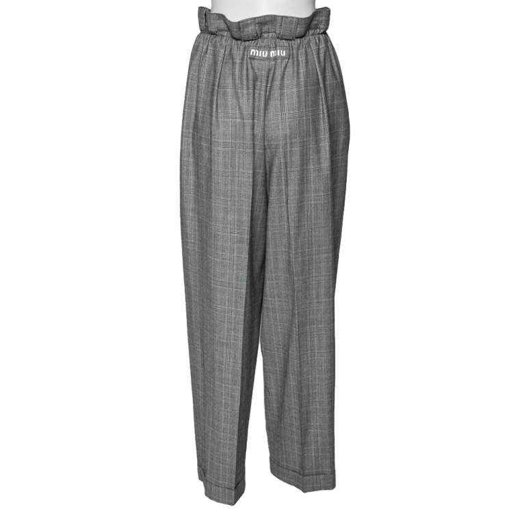 Pre Owned Miu Miu Prince of Wales Check Wool Paperbag Waist Detailed Pants M