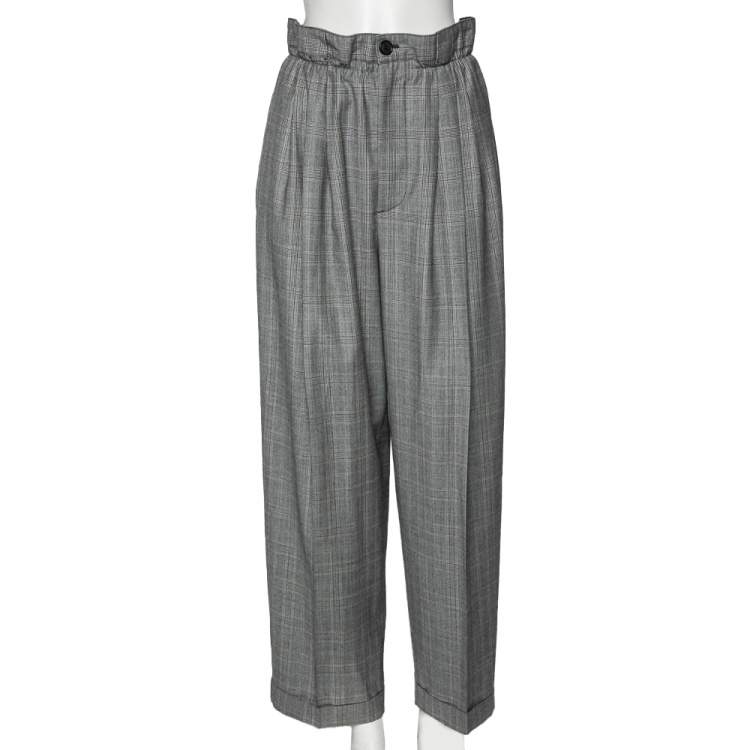 Pre Owned Miu Miu Prince of Wales Check Wool Paperbag Waist Detailed Pants M