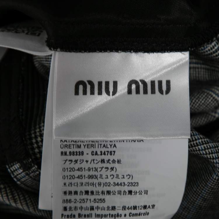 Pre Owned Miu Miu Prince of Wales Check Wool Paperbag Waist Detailed Pants M