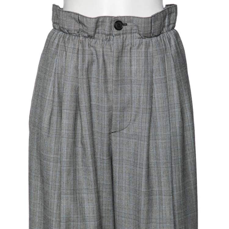 Pre Owned Miu Miu Prince of Wales Check Wool Paperbag Waist Detailed Pants M