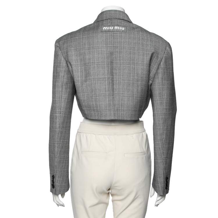 Pre Owned Miu Miu Grey Prince of Wales Check Wool Cropped Jacket M
