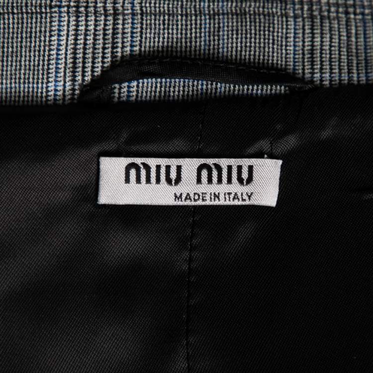 Pre Owned Miu Miu Grey Prince of Wales Check Wool Cropped Jacket M