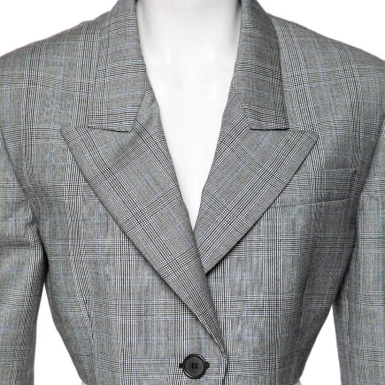 Pre Owned Miu Miu Grey Prince of Wales Check Wool Cropped Jacket M