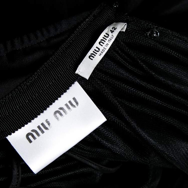 Pre Owned Miu Miu Black Tulle Plunge Neck Halter Neck Flared Dress M
