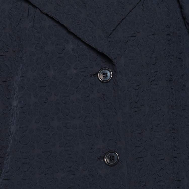 Pre Owned Miu Miu Navy Blue Textured Mid Length Coat S