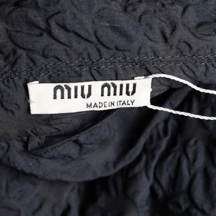 Pre Owned Miu Miu Navy Blue Textured Mid Length Coat S