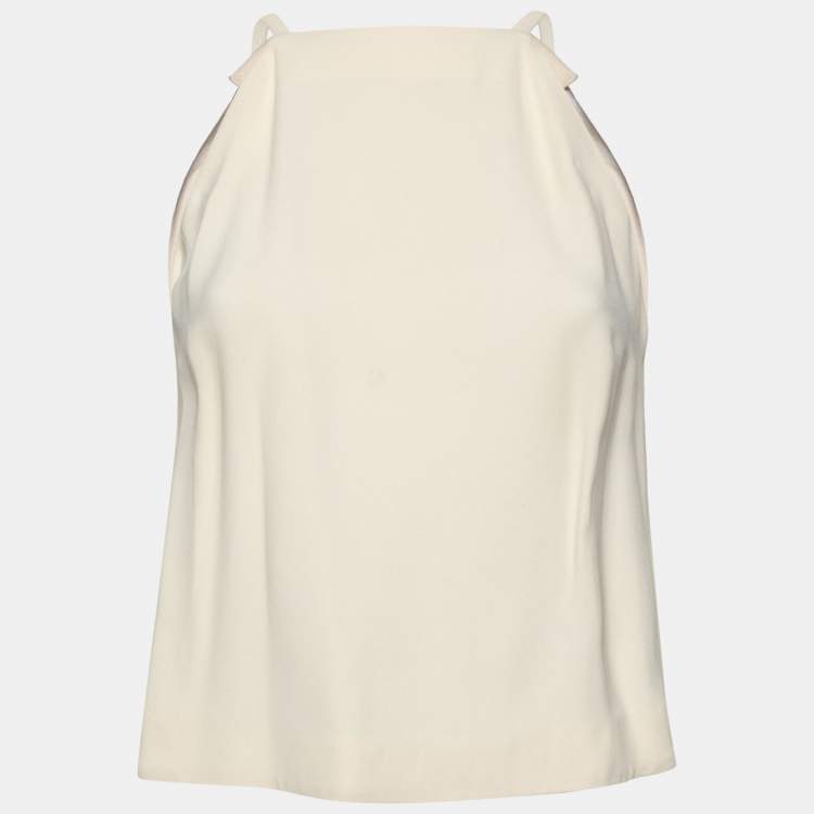 Pre Owned Miu Miu Cream Crepe Sleeveless Top S