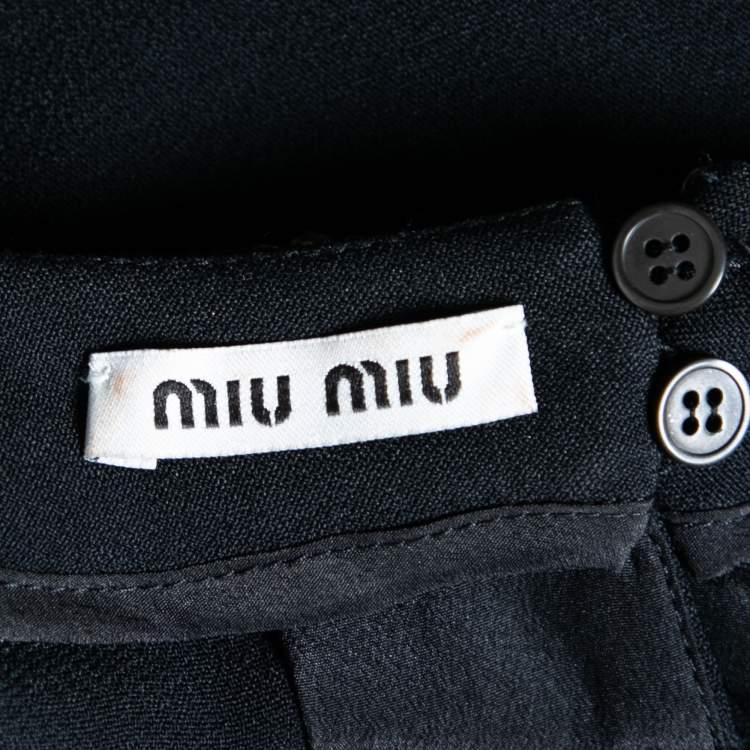 Pre Owned Miu Miu Black Crepe Embellished Neck Sleeveless Top M