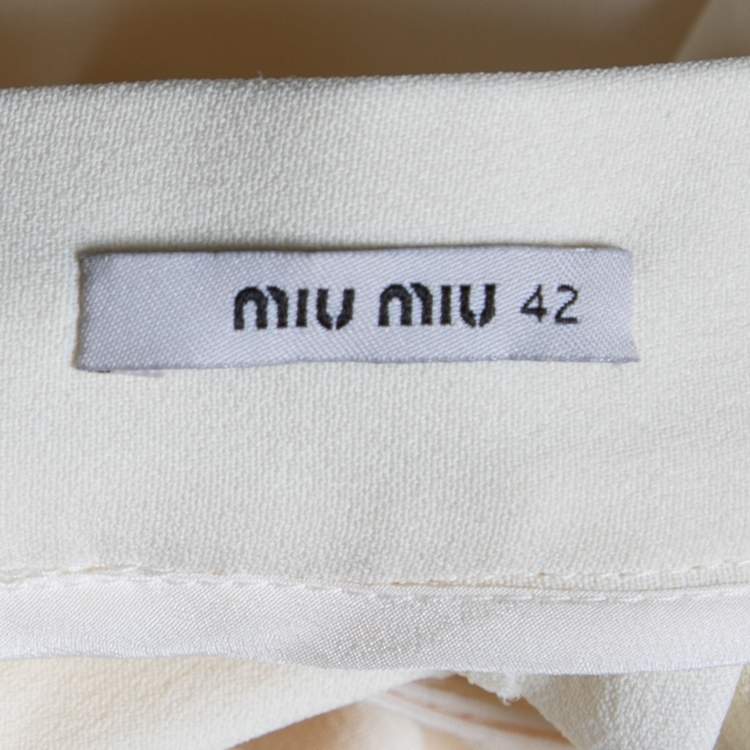 Pre Owned Miu Miu Cream Crepe Wide Leg Culottes M