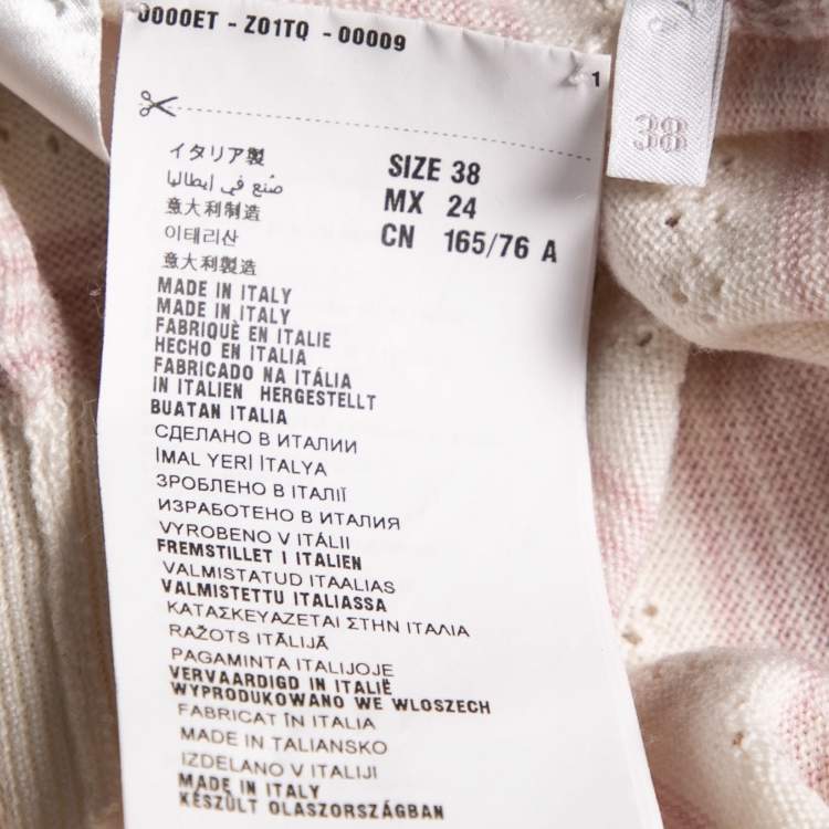 Pre Owned Miu Miu Cream & Pink Striped Perforated Wool Knit Jumper S