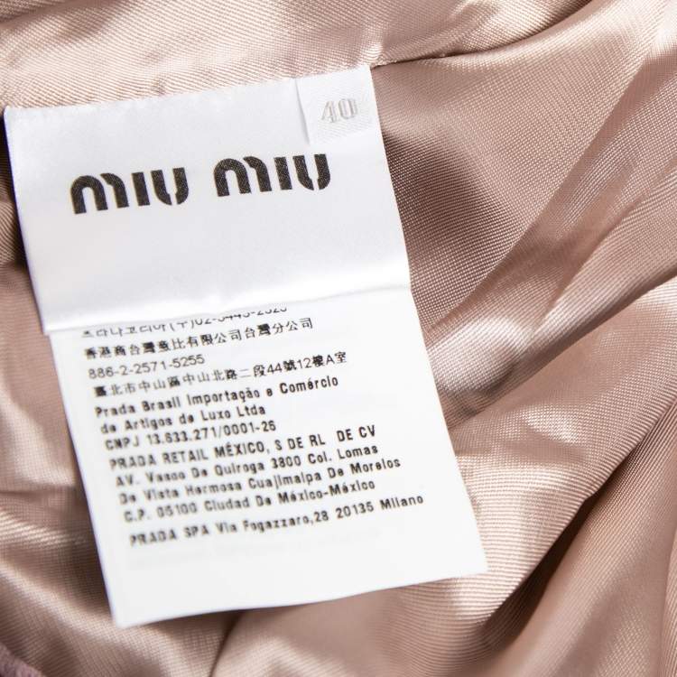Pre Owned Miu Miu Lilac Velvet Bead Embellished Patch Detail Biker Jacket S