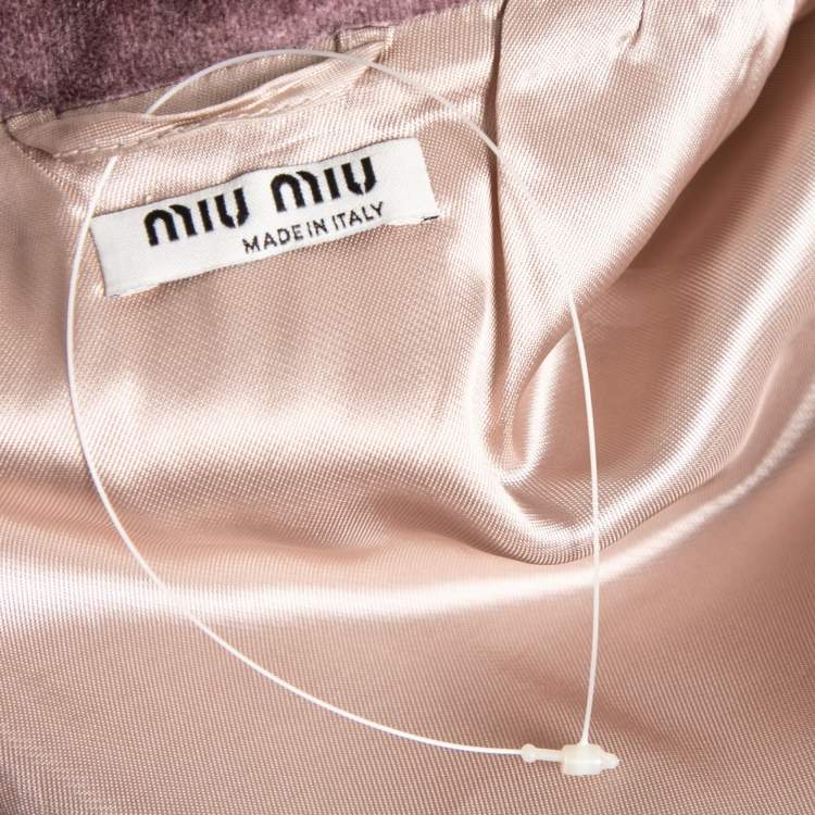 Pre Owned Miu Miu Lilac Velvet Bead Embellished Patch Detail Biker Jacket S