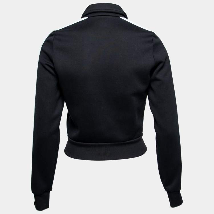 Pre Owned Miu Miu Navy Blue Cotton Knit Logo Embroidered Zip Front Jacket XS