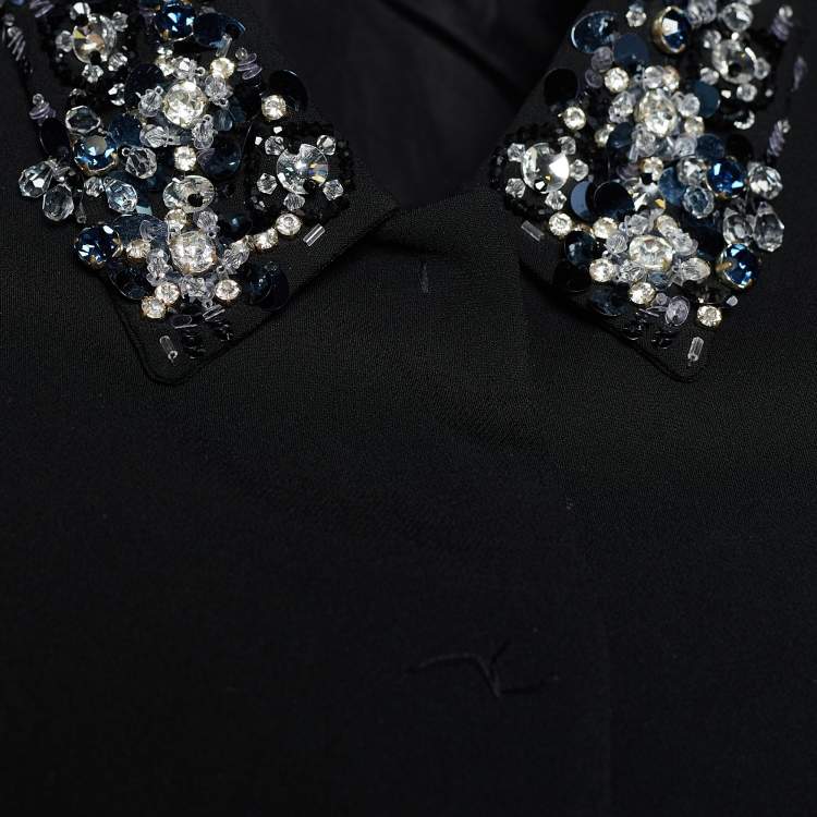 Pre Owned Miu Miu Black Synthetic Crystal Embellished Blazer M