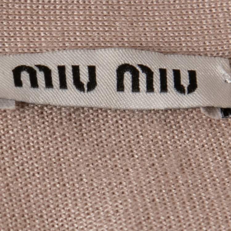 Pre Owned Miu Miu Blush Pink Knit Silk Trimmed Button Front Cardigan M