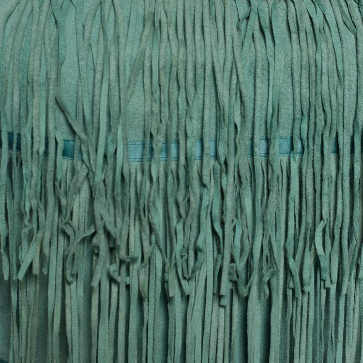 Pre Owned Miu Miu Green Suede Fringe Detail Crop Top L