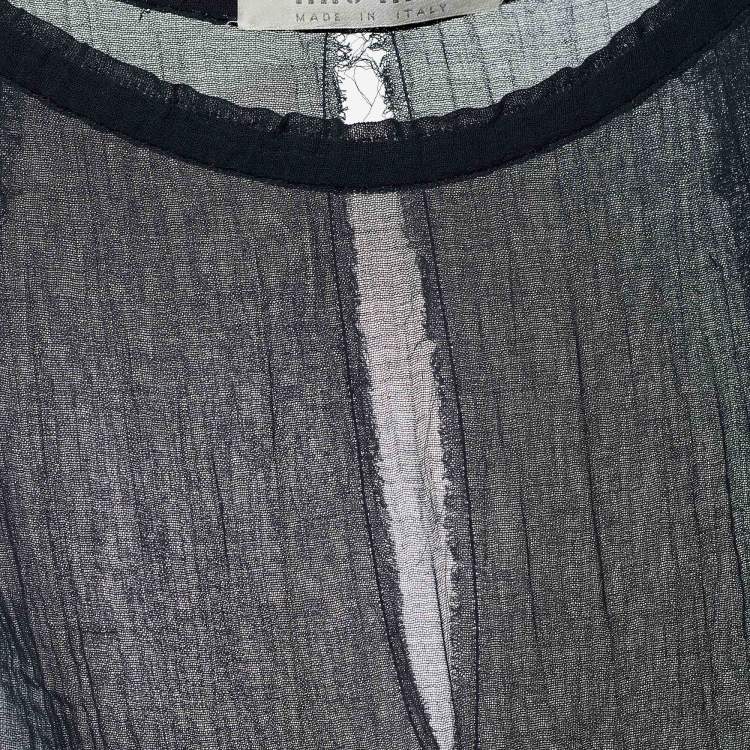 Pre Owned Miu Miu Dark Blue Cotton Sheer Top M