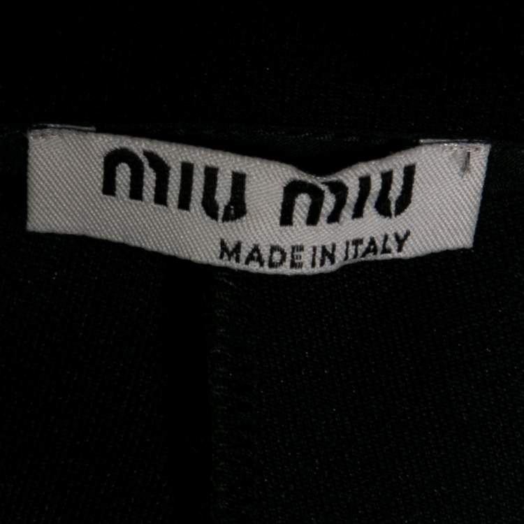 Pre Owned Miu Miu Black Stretch Knit Crystal Embellished Logo Leggings S