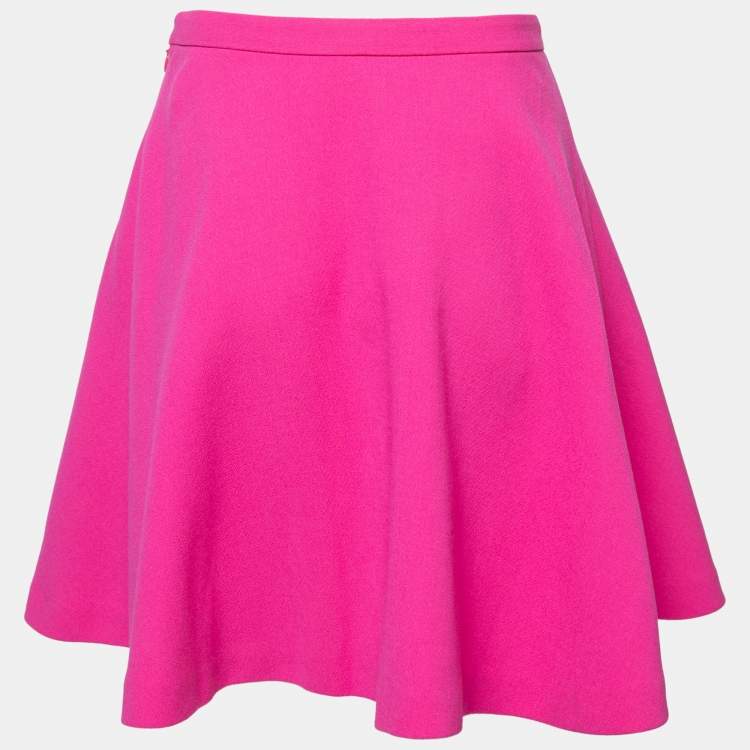 Pre Owned Miu Miu Pink Wool Crepe Skater Skirt S