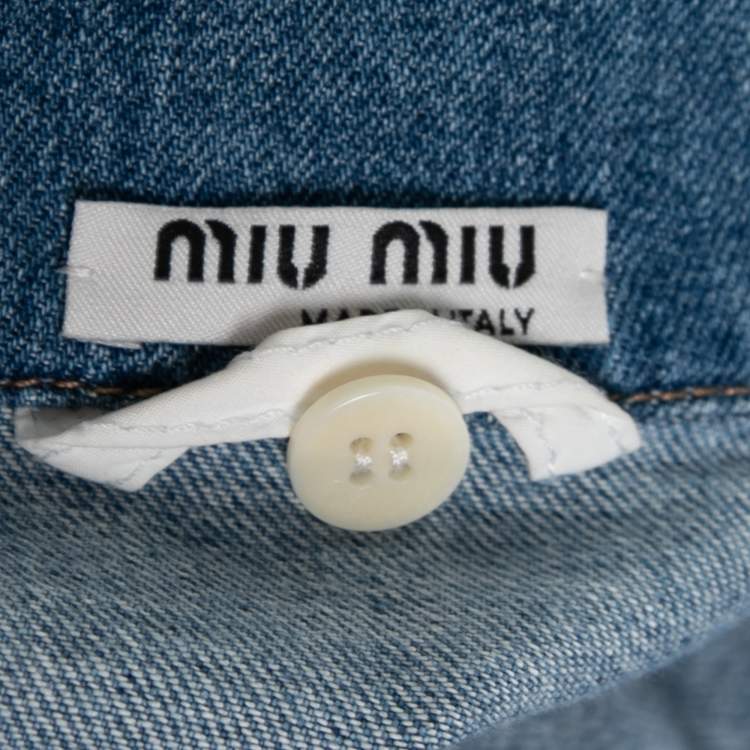 Pre Owned Miu Miu Blue Denim Cropped Hooded Jacket S