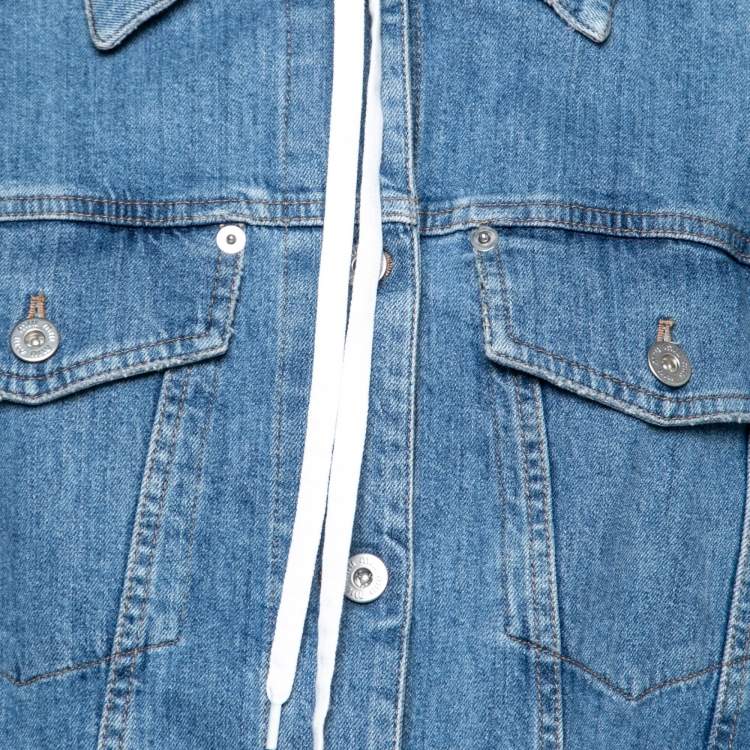 Pre Owned Miu Miu Blue Denim Cropped Hooded Jacket S