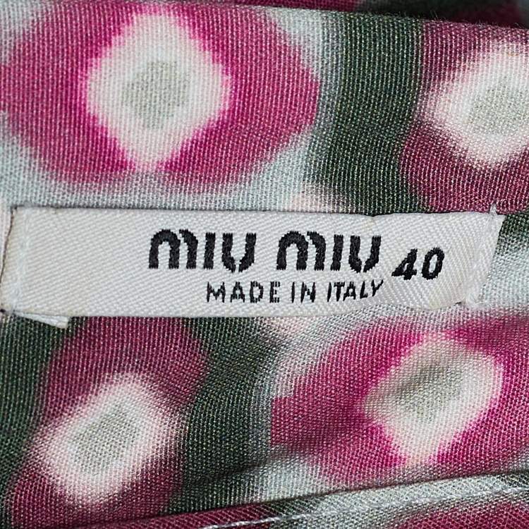 Pre Owned Miu Miu Pink Geometric Print Cotton Pleated & Belted Dress S