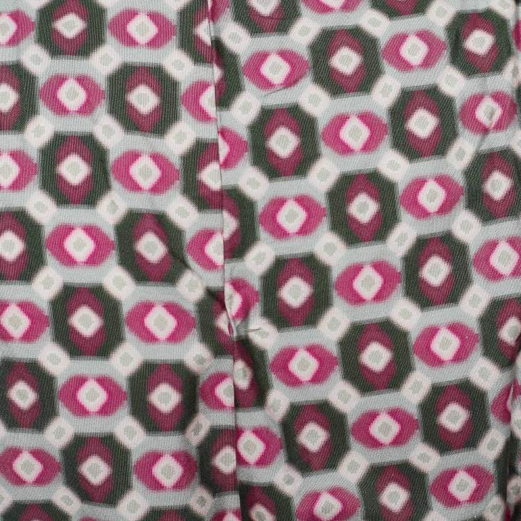 Pre Owned Miu Miu Pink Geometric Print Cotton Pleated & Belted Dress S