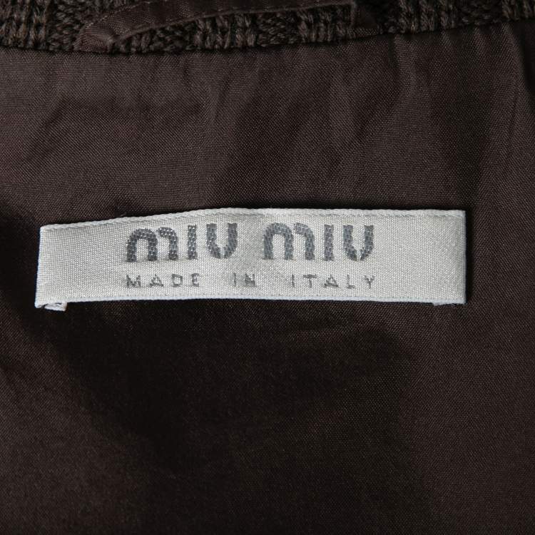 Pre Owned Miu Miu Olive Green Wool Ribbed Knit Detail Long Coat S