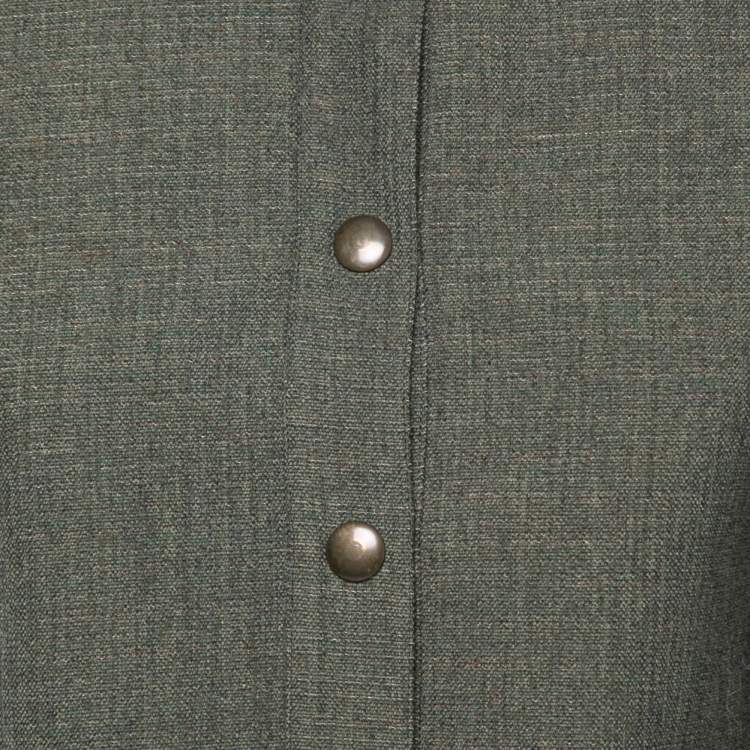 Pre Owned Miu Miu Olive Green Wool Ribbed Knit Detail Long Coat S