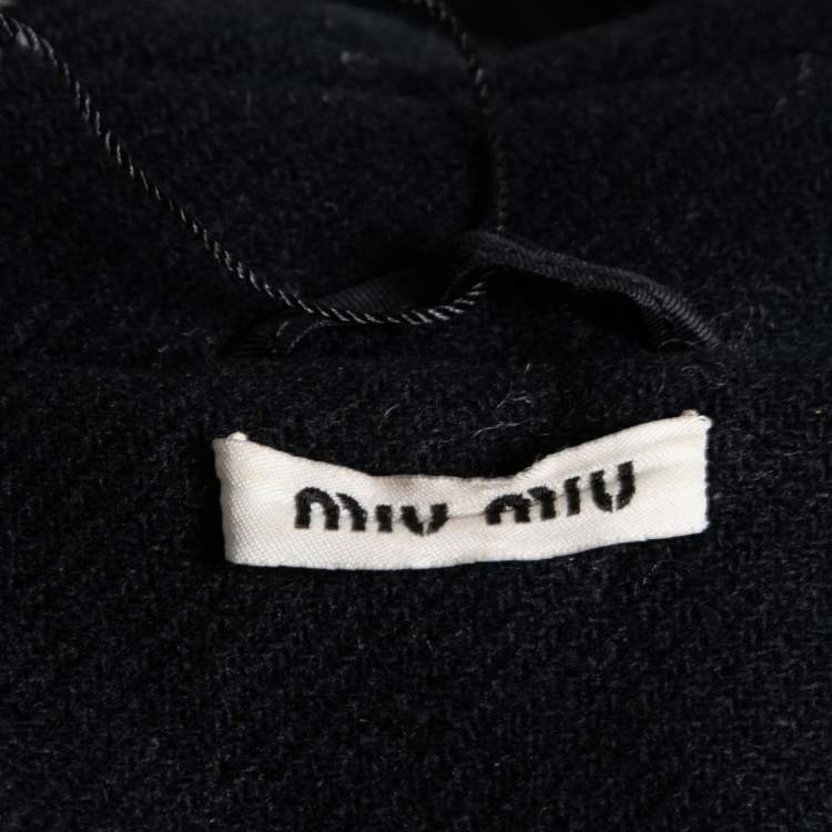 Pre Owned Miu Miu Black Wool Buckle Detail Hooded Peacoat S