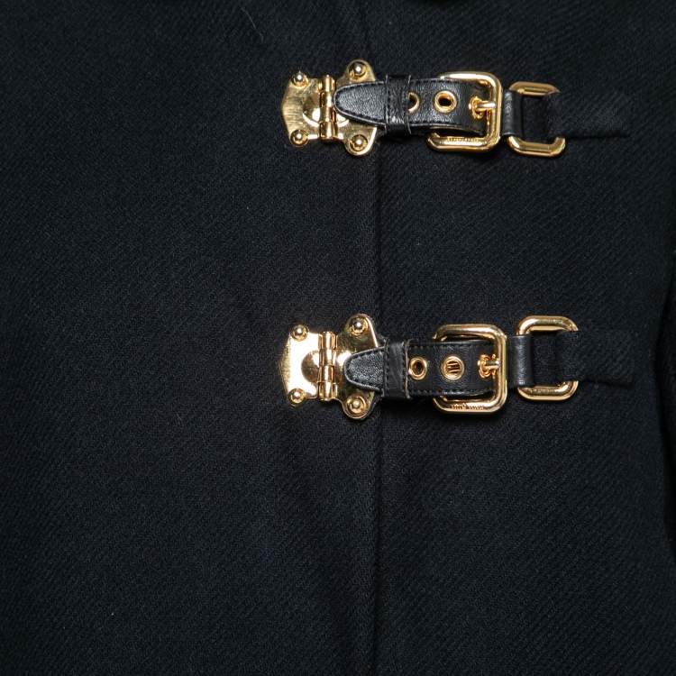 Pre Owned Miu Miu Black Wool Buckle Detail Hooded Peacoat S