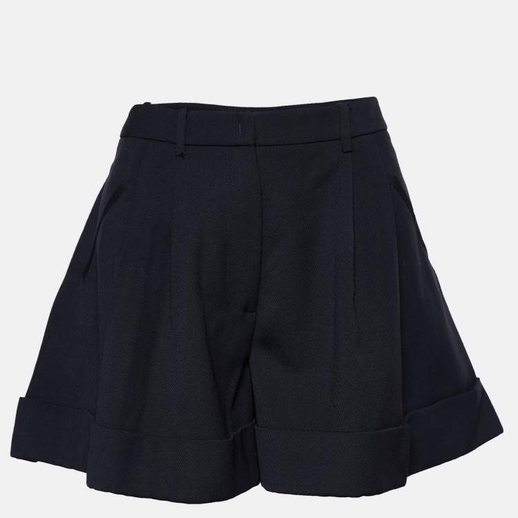 Pre Owned Miu Miu Black Wool Pleated Shorts S