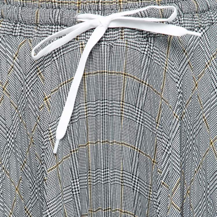 Pre Owned Miu Miu Grey Check Patterned Crepe Pleated Maxi Skirt S