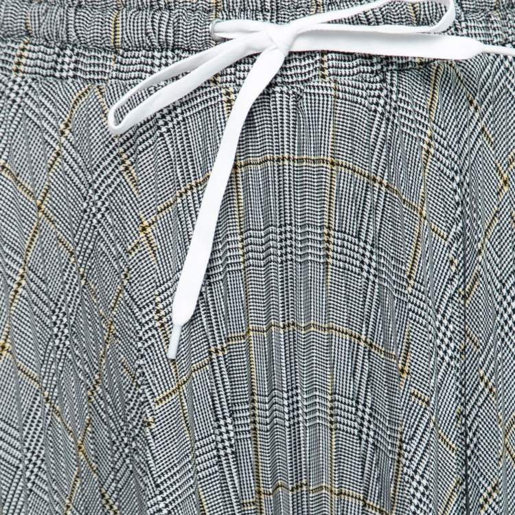Pre Owned Miu Miu Grey Check Patterned Crepe Pleated Maxi Skirt S