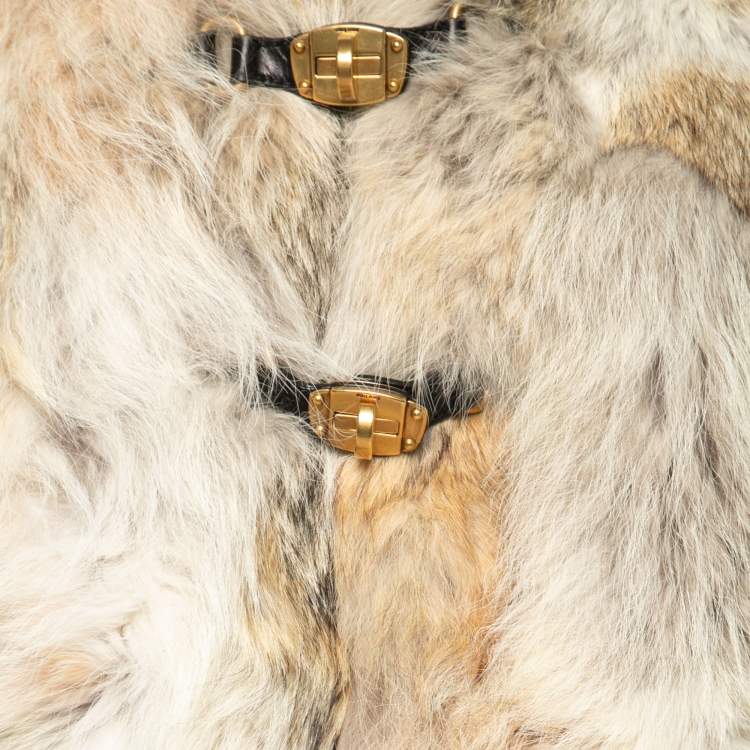 Pre Owned Miu Miu Beige Cayote Fur Short Sleeve Jacket M