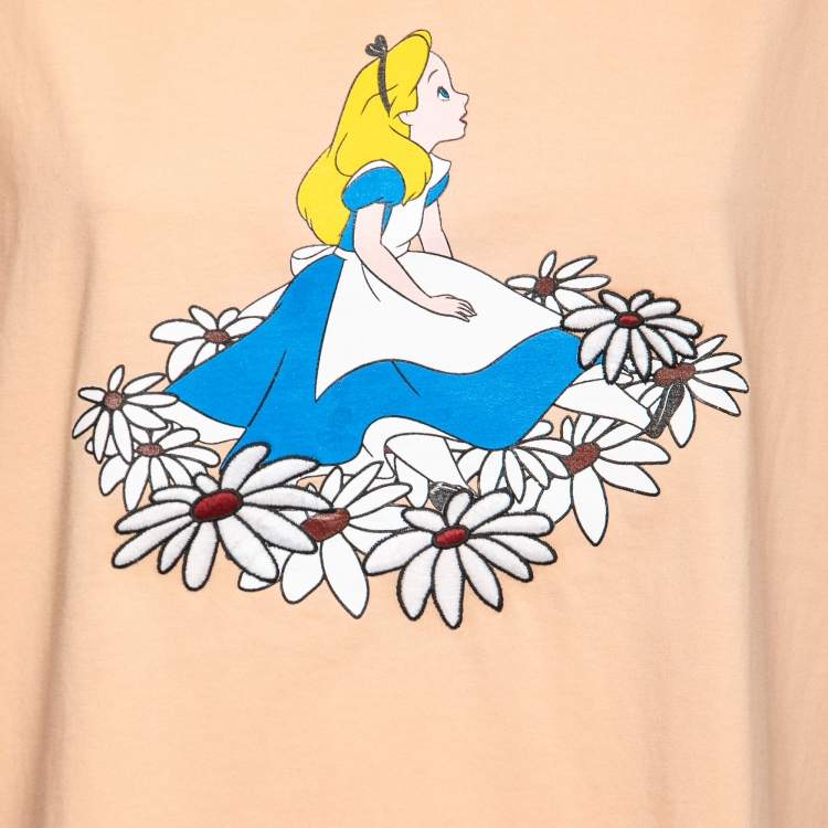 Pre Owned Miu Miu Orange Alice in Wonderland Print Oversized T-Shirt M