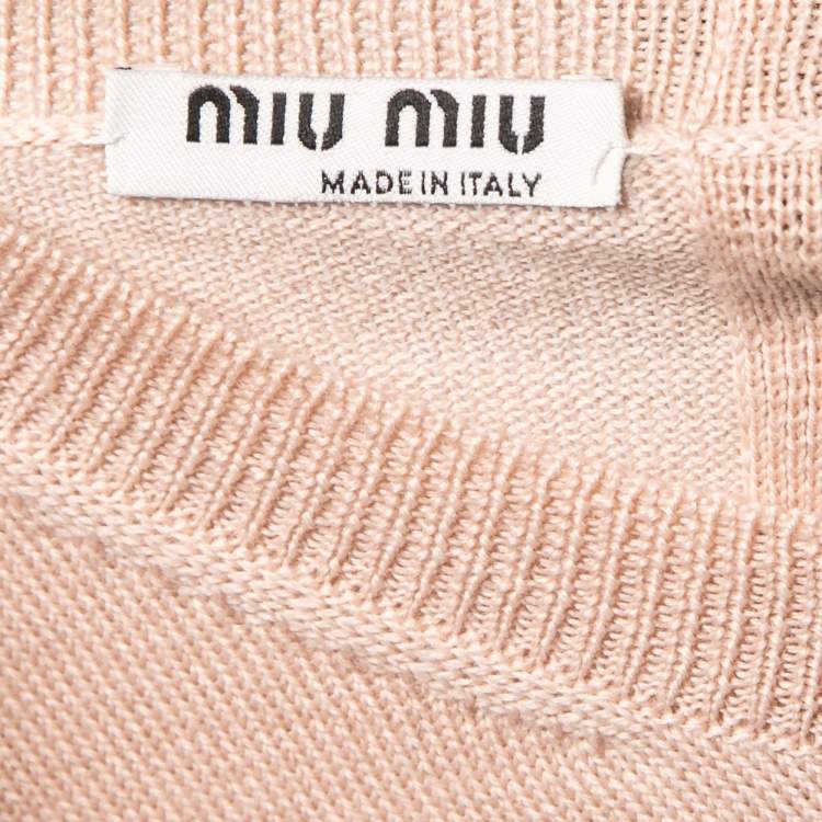 Pre Owned Miu Miu Blush Pink Wool Tie Back Sweater Top S