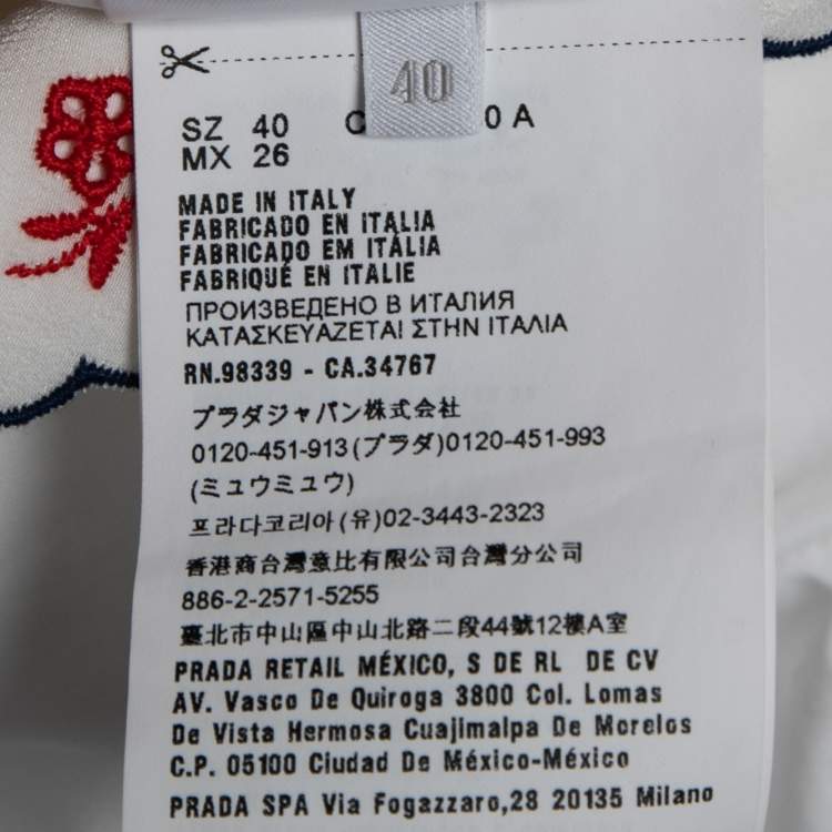 Pre Owned Miu Miu White Cotton Embroidered Oversized Collared Top S