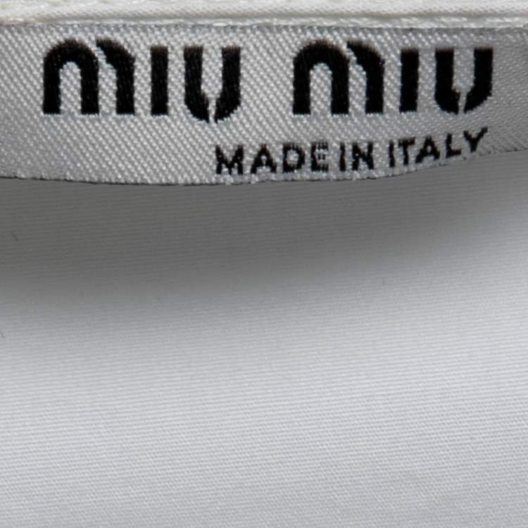 Pre Owned Miu Miu White Cotton Embroidered Oversized Collared Top S