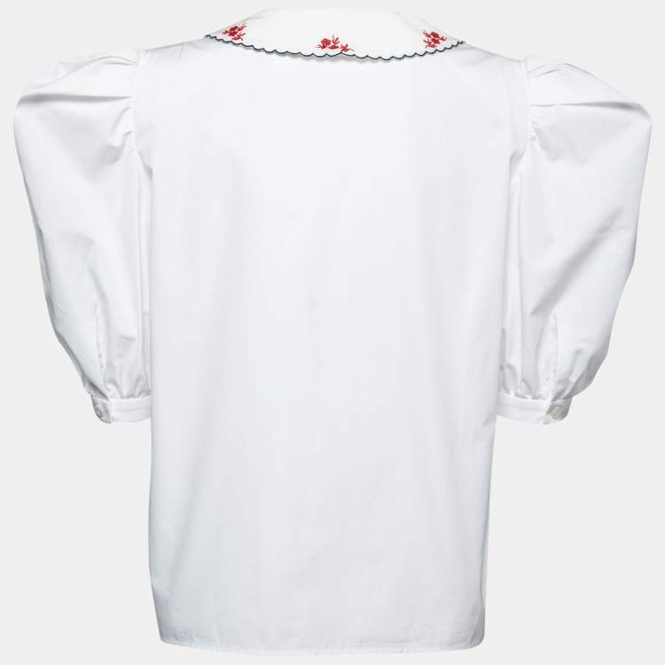 Pre Owned Miu Miu White Cotton Embroidered Oversized Collared Top S