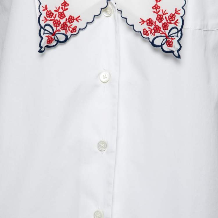 Pre Owned Miu Miu White Cotton Embroidered Oversized Collared Top S