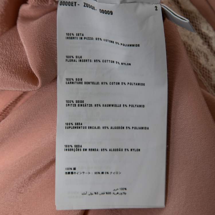 Pre Owned Miu Miu Pink Silk Lace Trim Detail Tie Neck Shirt S