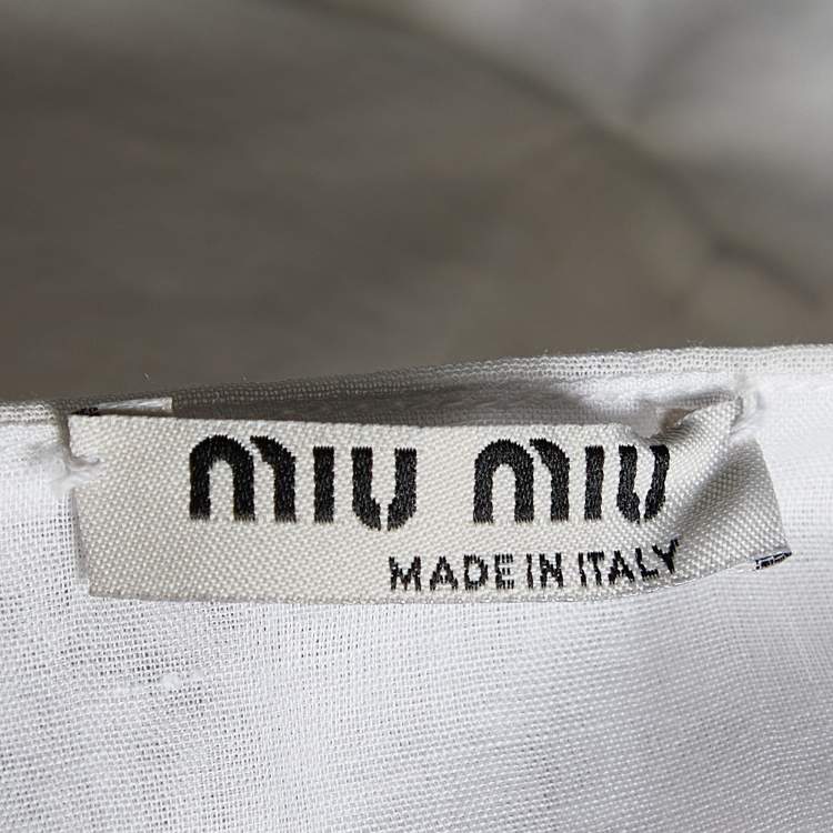 Pre Owned Miu Miu White Pleated Detail Cotton Top M